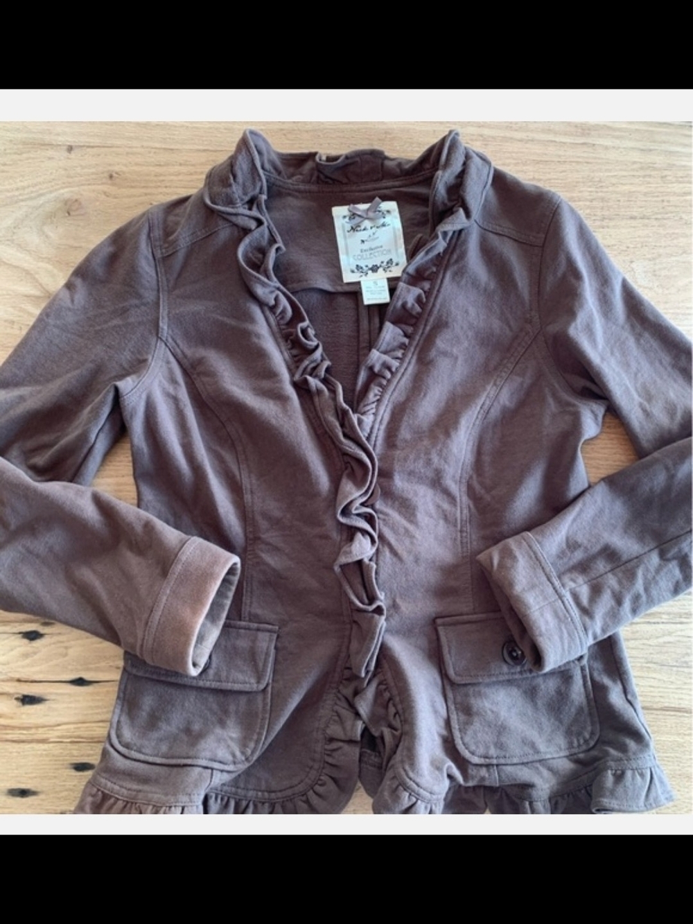 Ruffled XL Brown Cotton-Blend Blazer Jacket